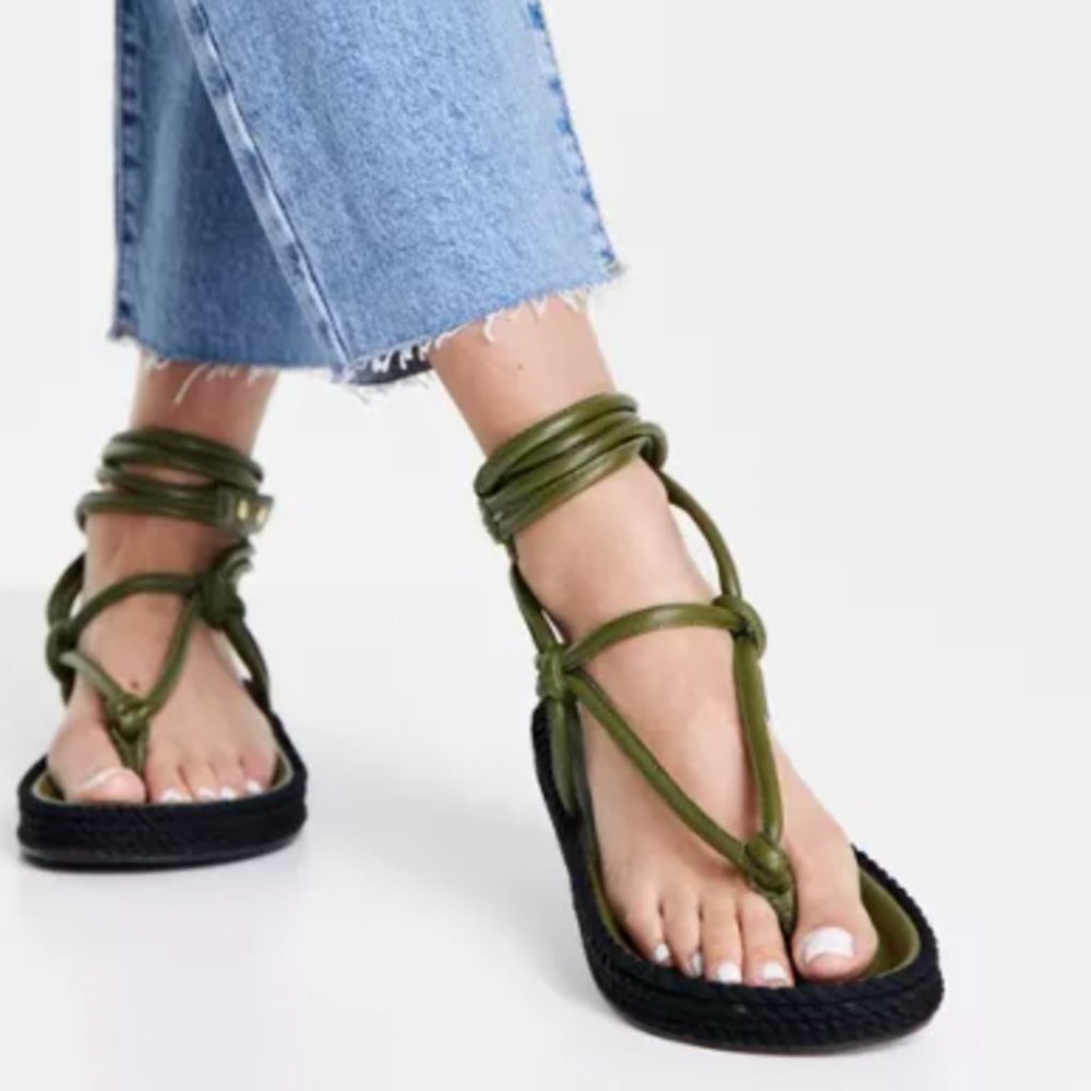 ASOS Espadrilles summer sandals in green & black, Size 10 NWT